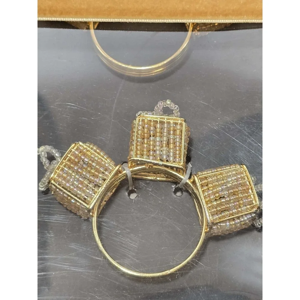 ✨🍽️ Tahari‎ Home Gold Beaded Napkin Rings Set of 6 NEW in Box
